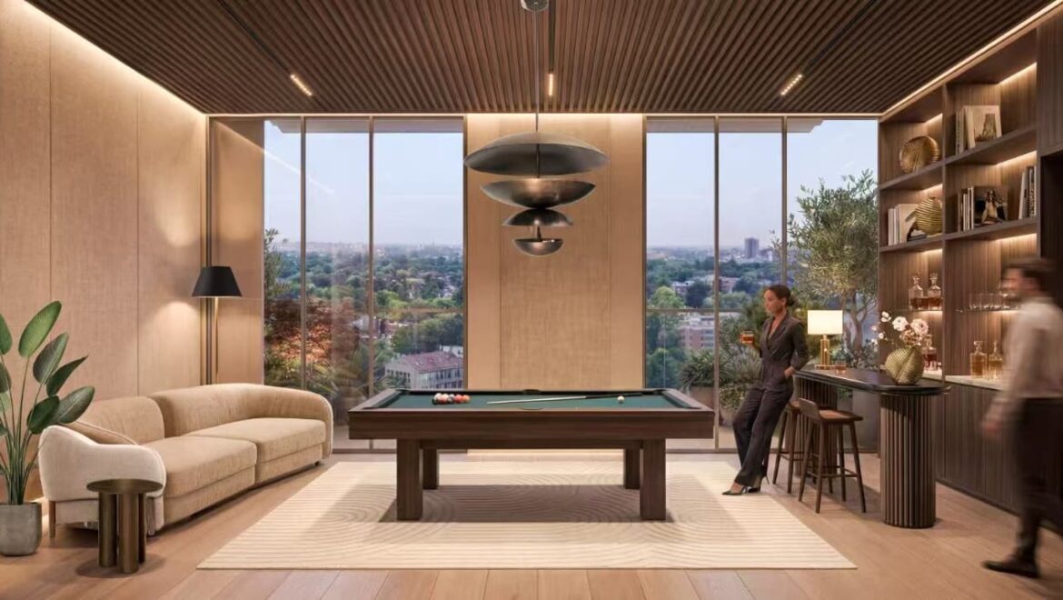 Open-plan living room in a 1 bedroom apartment for sale at Riverside Times, Nairobi
